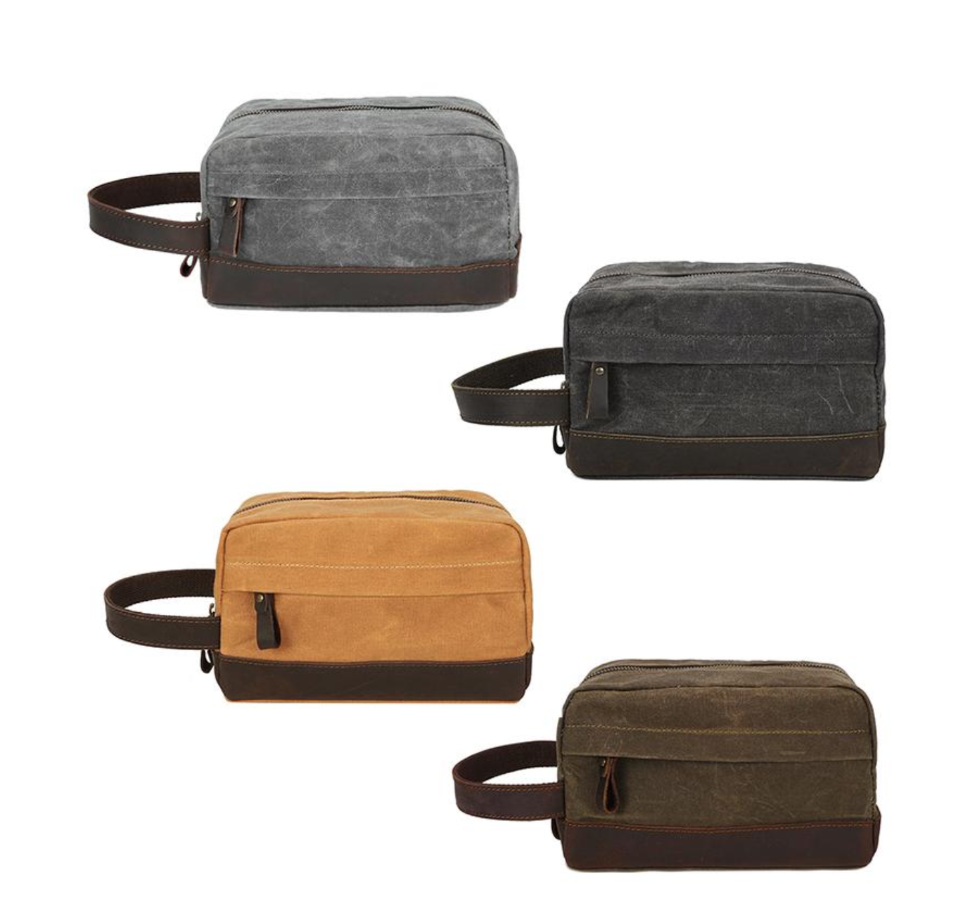 Vintage Canvas Toiletry Bag – Waterproof Travel Dopp Kit with Leather Handle